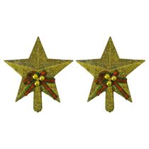 Kit 2 Estrelas Ponteira Dourada Laço 15 Cm Árvore Natal - Art Christmas