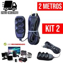 Kit 2 Extensão Elétrica 2 Metros Bivolt com 3 Tomadas 110v 220v Tripolar Alexa Compacta