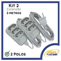 Kit 2 Extensão Elétrica 3 Tomadas 2 Plug Bivolt 3 Metros