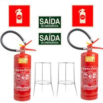 Kit 2 Extintor Abc 4kg Com Suporte Tripé Setas Sinalização