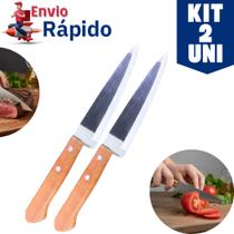 Kit 2 Faca De Cozinha Inox Cabo de Madeira Corte Preciso Cozinha Profissional N6 Polegadas Restaurante Açougue Casa Kit 2 Faca De Cozinha Inox Cabo de Madeira Corte Preciso Cozinha Profissional N6 Polegadas Restaurante Açougue Casa