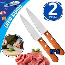 Kit 2 Faca Inox Cabo de Madeira Corte Preciso Cozinha Profissional N6 Polegadas Açougue Kit 2 Faca Inox Cabo de Madeira Corte Preciso Cozinha Profissional N6 Polegadas Açougue