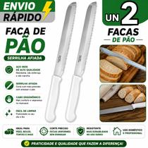 Kit 2 Faca Para Cortar Pão Em Inox N8 de Serra Grande Ideal Torta Pão Caseiro Panificadora Cozinha