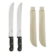 Kit 2 Facão Tramontina Inox 10 Polegadas E Bainha Couro Legitimo