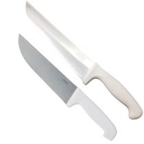 Kit 2 Facas 8" + 10" Açougue Cozinha Churrasco Carne Gourmet Cabo Branco Profissional Fratelli