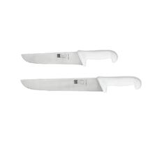 Kit 2 Facas Açougueiro 25cm E 43cm Em Aço Inox Cabo Branco Kit 2 Facas Açougueiro 25cm E 43cm Em Aço Inox Cabo Branco