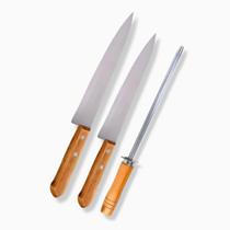 Kit 2 Facas com Chaira de Inox Cozinha Pratica