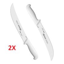 Kit 2 Facas de Açougueiro Mundial 10" em Aço Inox Curvada Larga Cabo Branco Profissional (5517-10)