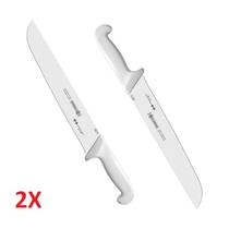 Kit 2 Facas de Açougueiro Mundial 12" em Aço Inox Reta Larga Cabo Branco Profissional (5520-12)