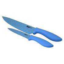 Kit 2 Facas de Cozinha em Aço Inox Cabo PP Revestida Azul