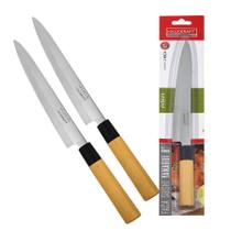 Kit 2 Facas Para Sushi Sashimi Peixe Legumes Verduras Yanagui 8 Pol Aço Inox