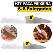 Kit 2 Facas Peixeira De 6'' 8'' Polegada Cabo Branco Em Aço Inox Para Cozinha Faca Para Cortar