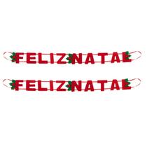 kit 2 Faixa Banner Feliz Natal em feltro Decoração Parede