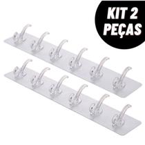 Kit 2 Faixas Com 6 Ganchos Transparente Adesivo Multiuso Kit 2 Faixas Com 6 Ganchos Transparente Adesivo Multiuso