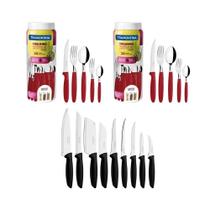 Kit - 2 Faqueiros Inox 30 Peças Ipanema Vermelho + 1 Conjunto Facas 9pç - Tramontina