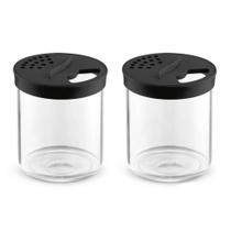Kit 2 Farinheiras Plásticas com Tampa 250ml Porta Farofa Temperos Queijo Ralado Preto Uz