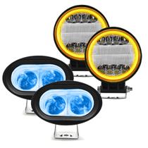 Kit 2 Farol De Led Blue Spot + 2 Farol De Led Redondo Pisca