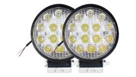 Kit 2 Farol de MILHA 42W 14 Leds REDONDO IP-67 Super Branco 12/24V OFF Road Troller