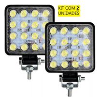 Kit 2 Farol Led Quadrado Milha 42w 16 Leds Off-road 12v/24v