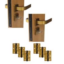 Kit 2 Fechaduras Porta Banheiro Roseta Bronze 10773 + 6 Dobradiças - MGM