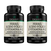 Kit 2 Ferro, Ácido Fólico E Vit B12 - 60 Cápsulas -Bioklein
