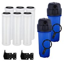 Kit 2 Filtros Caixa D'Água POU 9 3/4 + 6 Refis Plissado Lavável 50 Micra 1800L/h Cavalete Poço Kit 2 Filtros Caixa D'Água POU 9 3/4 + 6 Refis Plissado Lavável 50 Micra 1800L/h Cavalete Poço