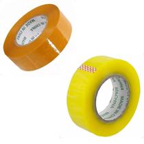 Kit 2 Fitas Adesivas Marrom E Transparente Largas Com Alta Resistência Para Embalar Caixas Largura 40mm X 300m