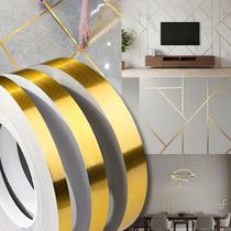 Kit 2 Fitas Decorativa Autocolante Dourada 50M Metalizada Premium Parede Piso Teto Impermeável Liso