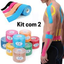 Kit 2 Fitas Elásticas 5m Bandagem Funcional Kinesio Tape Esporte Fisioterapia Prevenção