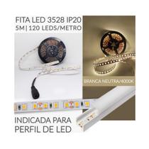 Kit 2 Fitas LED P/ Perfil de LED - 3528 IP20 Rolo 5m-120 Leds/Metro Luz Branca Neutra/4000K
