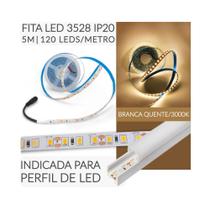 Kit 2 Fitas LED P/ Perfil de LED - 3528 IP20 Rolo 5m-120 Leds/Metro Luz Branca Quente/3000K