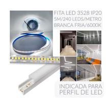Kit 2 Fitas LED P/ Perfil de LED - 3528 IP20 Rolo 5m-240 Leds/Metro Luz Branca Fria/6500K