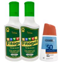 Kit 2 Fitogel Gel Massageador de Arnica Dor Artrite Artrose + 1 Protetor Solar Nova Pele 50 FPS