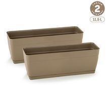 Kit 2 Floreiras com Prato Anti-Dengue 11,5L Jardineiras Vasos Plásticos Retangulares Diversas Cores