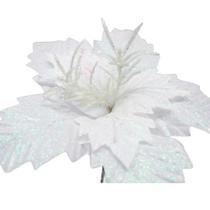 Kit 2 Flores Artificial Gliter Branco Enfeite Natalino 25cm Kit 2 Flores Artificial Gliter Branco Enfeite Natalino 25cm