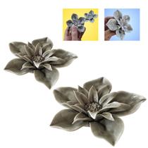 Kit 2 flores decorativas de ceramica - flor cinza enfeite