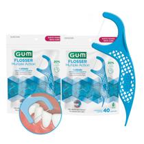 Kit 2 Flosser Fio Dental Individual Forquilha com Haste Multiple Action Resistente 80un Gum