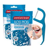 Kit 2 Flosser Fio Dental Individual Forquilha com Haste Resistente 60un Sabor Menta Dentalclean