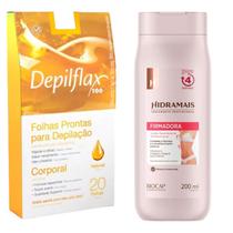 Kit 2 Folhas Depilação Depilflax Natural 40 Unid.+ Locão Firmadora Hidramais