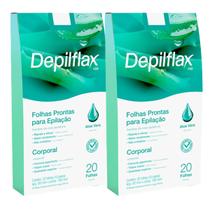 Kit 2 Folhas Prontas Corporais Depilação Cera Depilflax Aloe Vera 40UN Kit 2 Folhas Prontas Corporais Depilação Cera Depilflax Aloe Vera 40UN