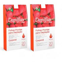 Kit 2 Folhas Prontas Corporais Depilação Cera Depilflax Morango 40 Unid.