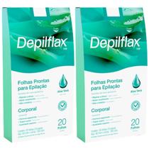 Kit 2 Folhas Prontas Depilação Corporal Aloe Vera Depilflax Cera Fria Perna Braco Axila 20un Kit 2 Folhas Prontas Depilação Corporal Aloe Vera Depilflax Cera Fria Perna Braco Axila 20un
