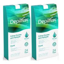 kit 2 Folhas Prontas Facial Depilação Cera Depilflax Aloe Vera 48un kit 2 Folhas Prontas Facial Depilação Cera Depilflax Aloe Vera 48un