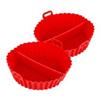 Kit 2 Forma Assadeira Antiaderente Forro Silicone Fritadeira Flexível Protetor Cesta Redondo Forno Microondas Airfryer Multiuso