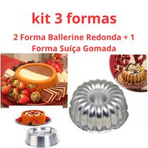 Kit 2 Forma Ballerine Redonda Tamanho 20 e 1 Forma Gomada Suíça Para Bolo Decorado