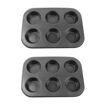 Kit 2 Forma Cupcake Antiaderente Teflon 6 Cavidades Assadeira Pão Queijo Empadinha Cozinha Bolinhos