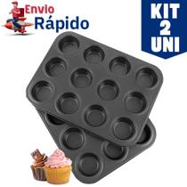 Kit 2 Forma de Cupcake Antiaderente 12 Cavidades Teflon Bolinho Pão de Mel Pão de Queijo