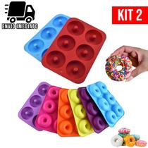 Kit 2 Forma de Donuts e Rosquinhas Doces Silicone Antiaderente para Cozinha Multiuso Colorida