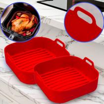 Kit 2 Forma de Silicone Air Fryer Grande 20CM Assadeira Fritadeira Quadrada CORES:KIT2-VERMELHO