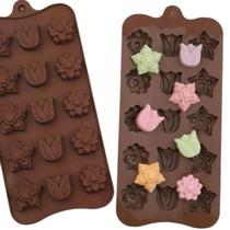 Kit 2 Forma de Silicone Marrom Para Chocolate 15 Cubos Flor